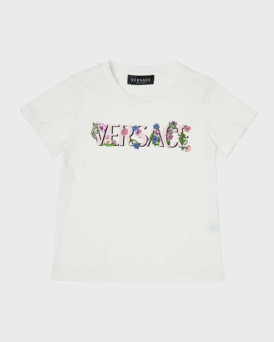 Girl's Flowers Logo-Print Cotton Jersey T-Shirt, Size 4-